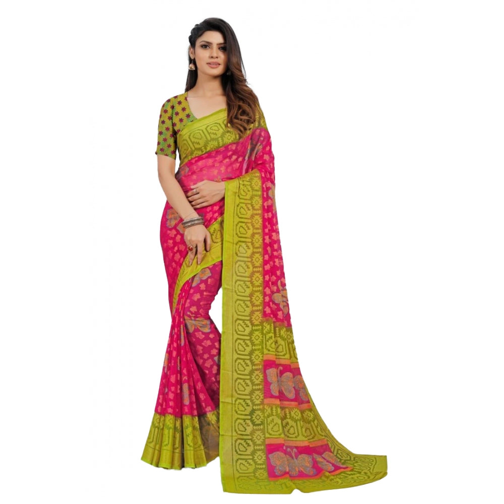 Clasymist Women's Viscose Rayon Printed Saree With Unstitched Blouse (Pink)