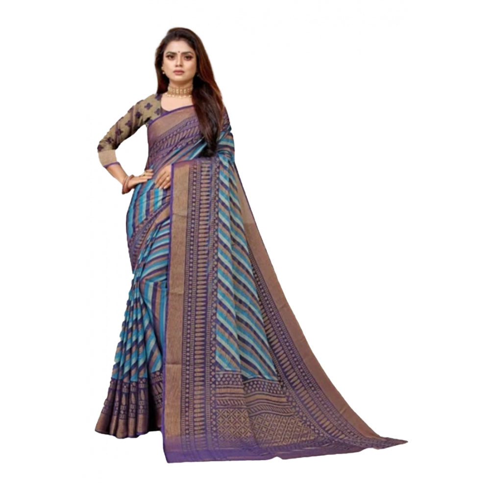 Clasymist Women's Viscose Rayon Printed Saree With Unstitched Blouse (Navy Blue)