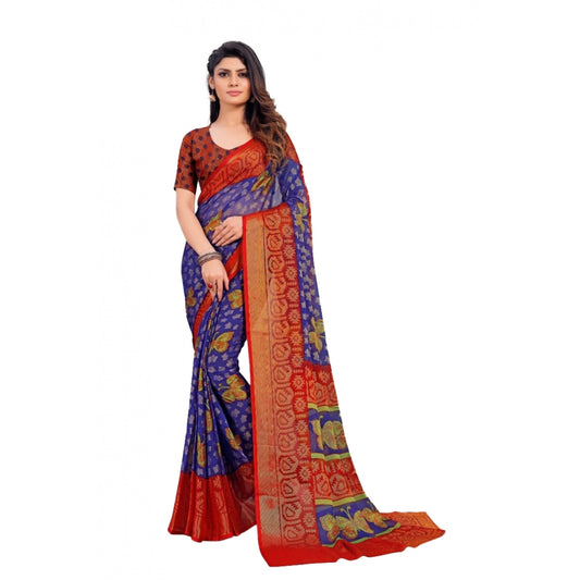 Clasymist Women's Viscose Rayon Printed Saree With Unstitched Blouse (Blue)