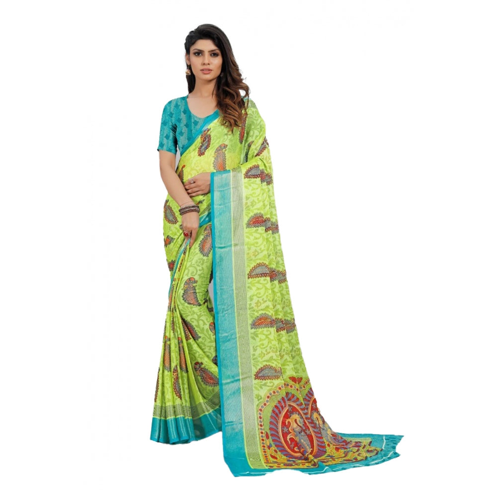 Clasymist Women's Viscose Rayon Printed Saree With Unstitched Blouse (Mehendi)