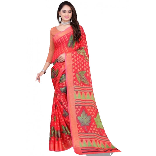 Clasymist Women's Viscose Rayon Printed Saree With Unstitched Blouse (Red)