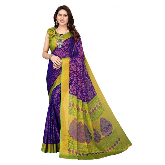 Clasymist Women's Viscose Rayon Printed Saree With Unstitched Blouse (Blue)