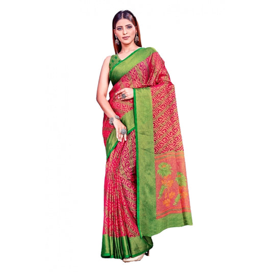 Clasymist Women's Viscose Rayon Printed Saree With Unstitched Blouse (Pink)