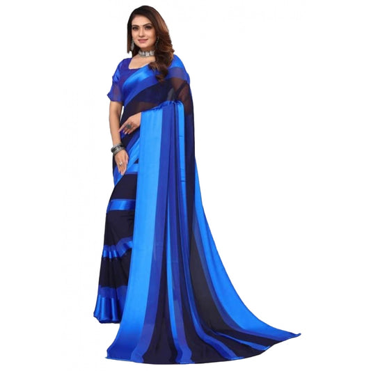 Clasymist Women's Satin Patta Printed Saree With Unstitched Blouse (Skyblue)