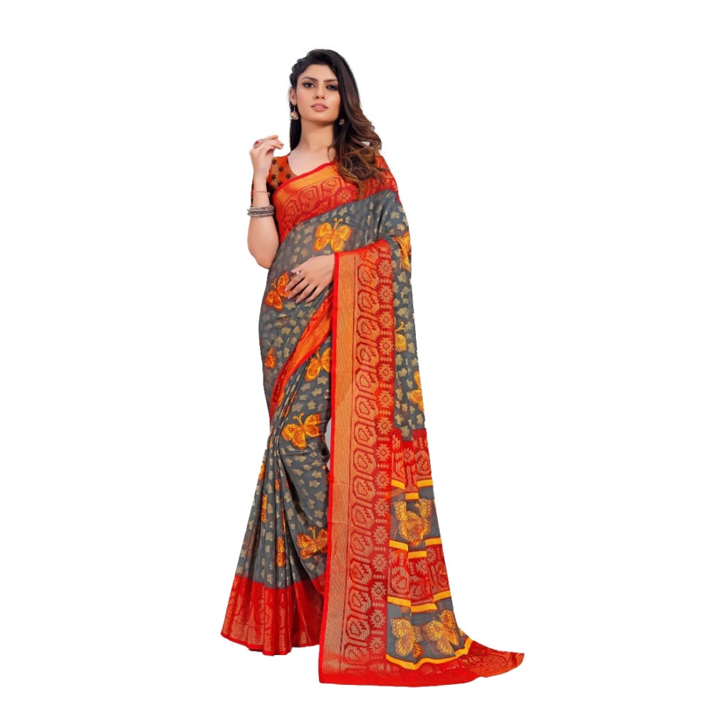 Clasymist Women's Viscose Rayon Printed Saree With Unstitched Blouse (Grey)