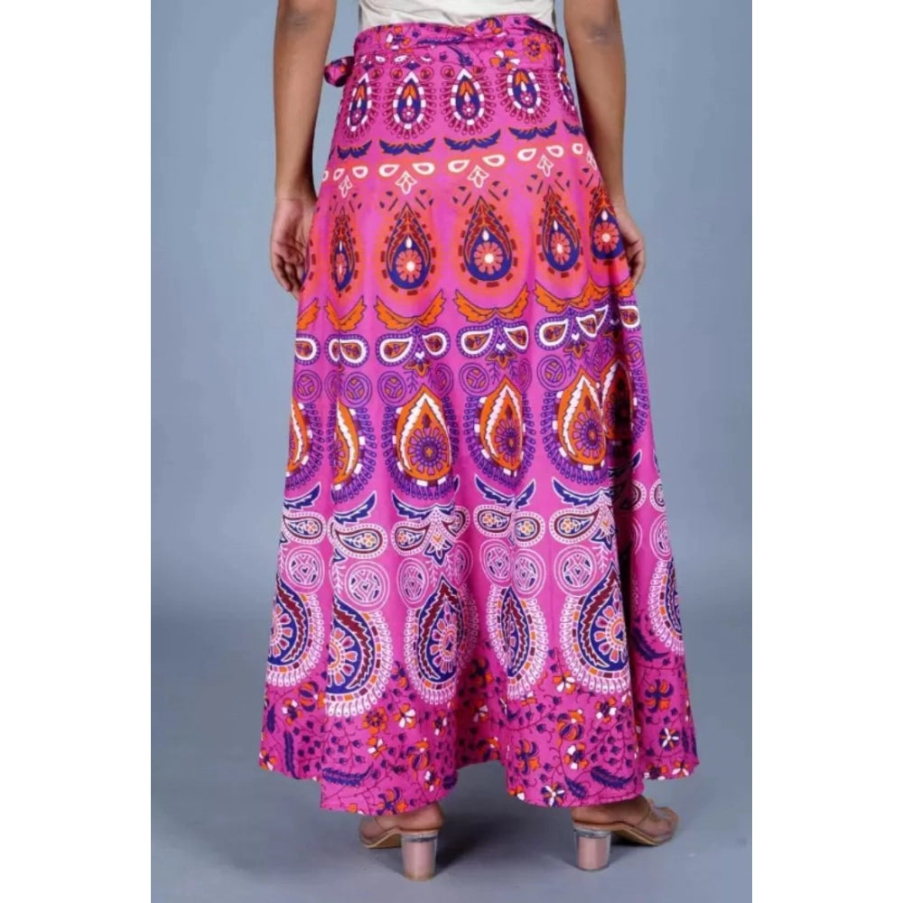 Clasymist Women's Cotton Jaipur Printed Wrap Around Maxi Skirt (Pink, Free Size)