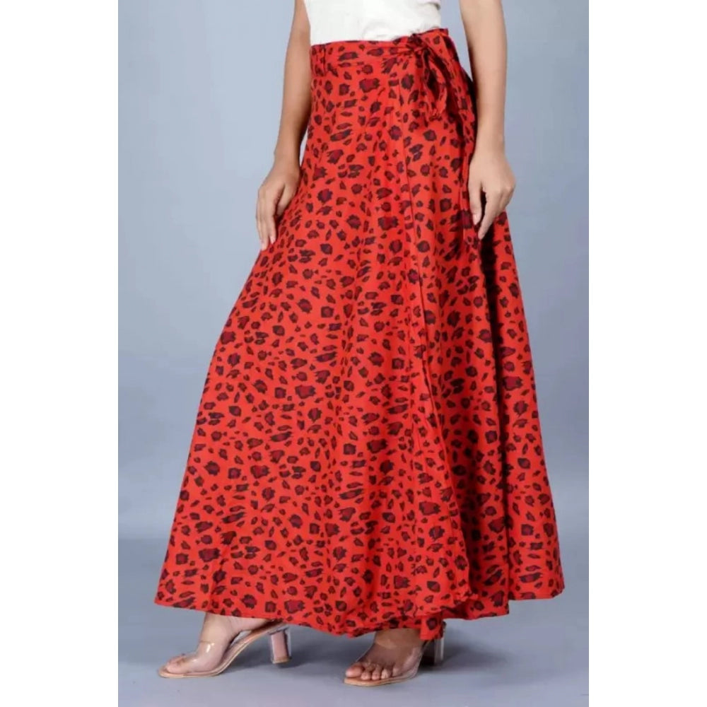 Clasymist Women's Cotton Printed Wrap Around Maxi Skirt (Red, Free Size)