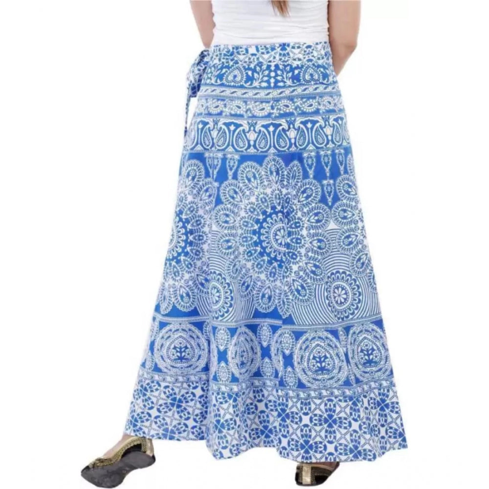 Clasymist Women's Cotton Printed Wrap Around Maxi Skirt (Blue, Free Size)