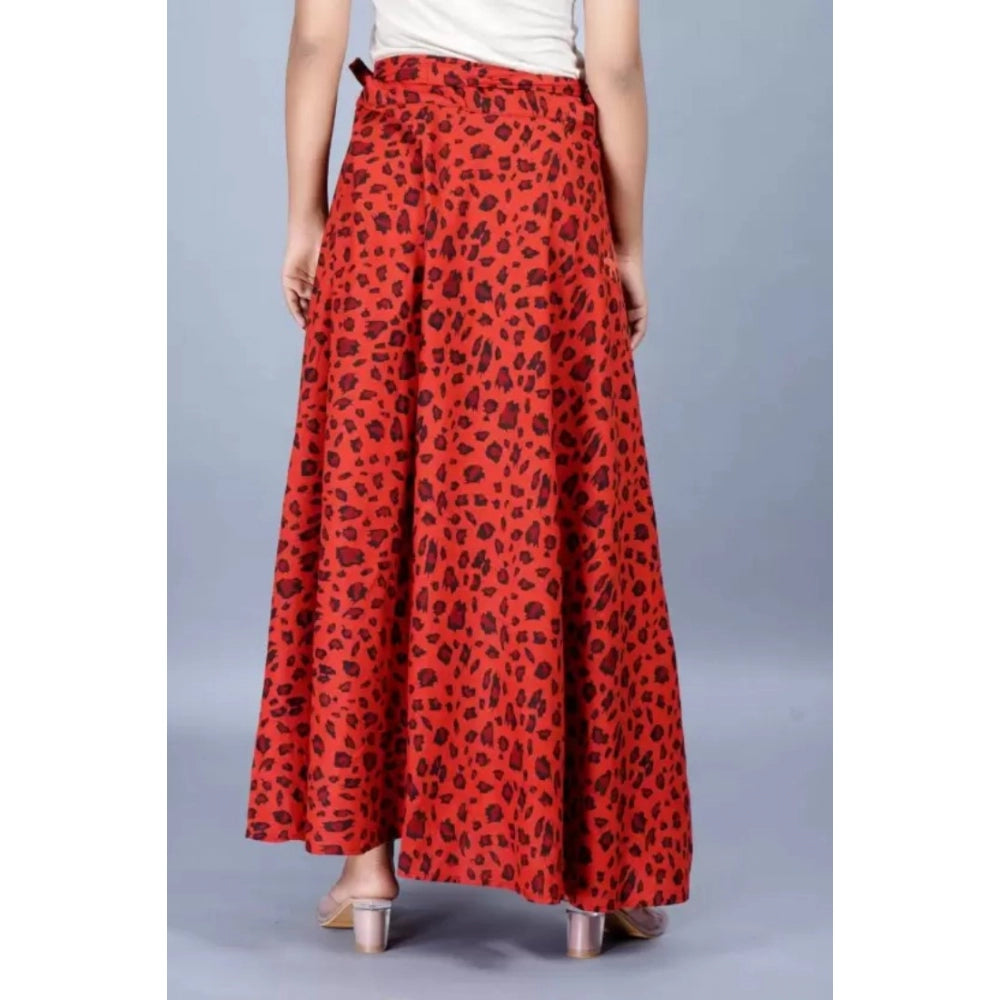 Clasymist Women's Cotton Printed Wrap Around Maxi Skirt (Red, Free Size)