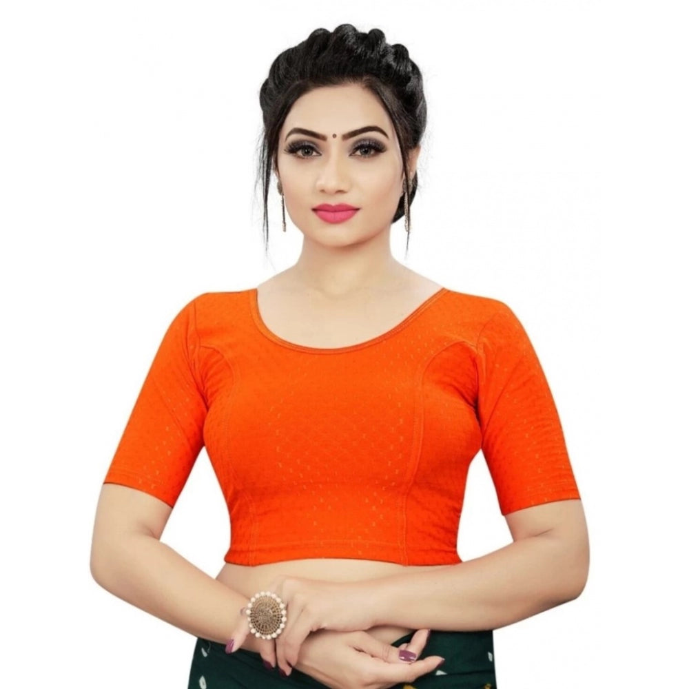 Clasymist Women's Cotton Lycra Blend Solid Non Padded Readymade Blouse (Orange, Size: Free Size)