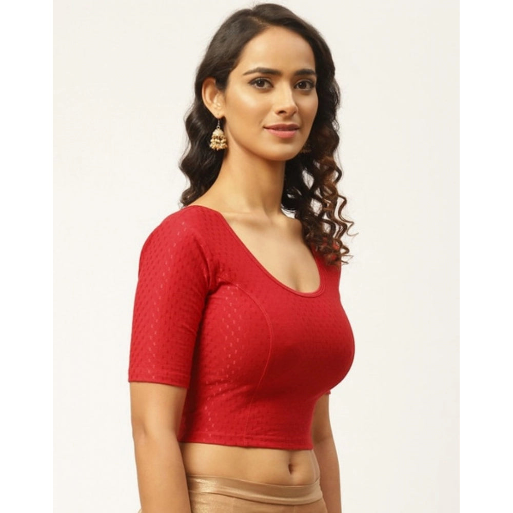 Clasymist Women's Cotton Lycra Blend Solid Non Padded Readymade Blouse (Red, Size: Free Size)