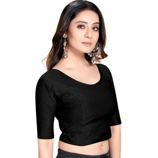 Clasymist Women's Cotton Lycra Blend Solid Non Padded Readymade Blouse (Black, Size: Free Size)