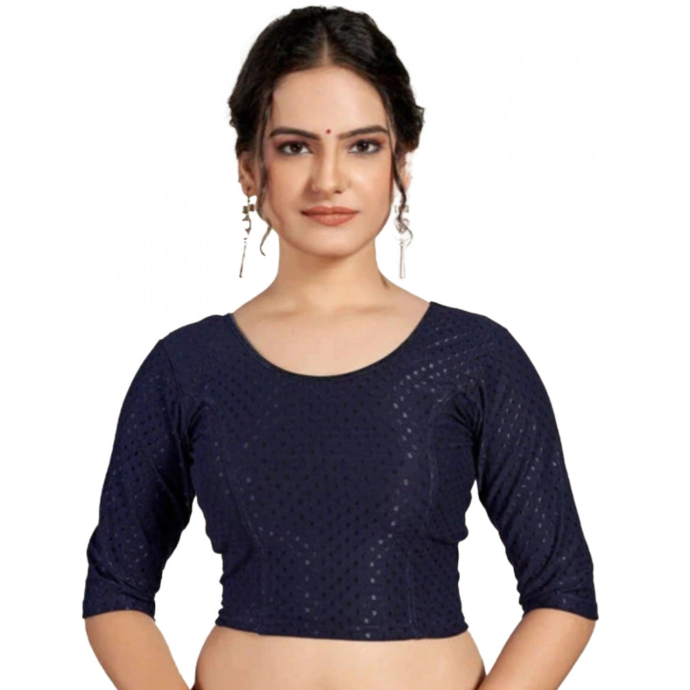 Clasymist Women's Cotton Lycra Blend Solid Non Padded Readymade Blouse (Navy Blue, Size: Free Size)