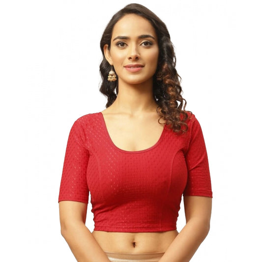 Clasymist Women's Cotton Lycra Blend Solid Non Padded Readymade Blouse (Red, Size: Free Size)