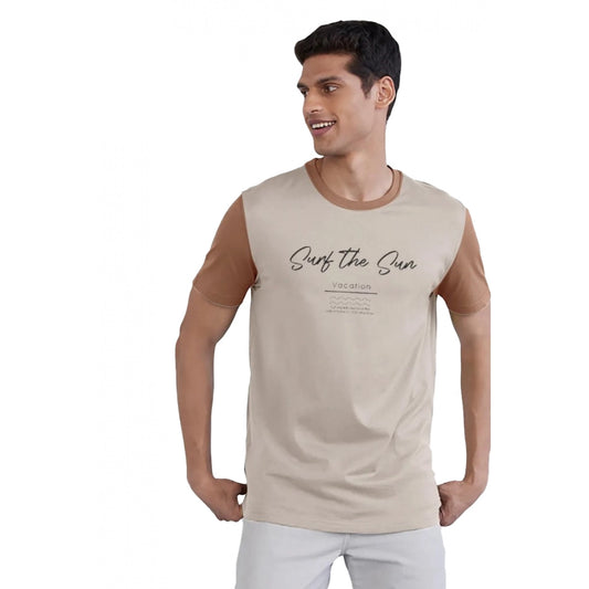 Clasymist Men's Casual Half sleeve Printed Cotton Crew Neck T-shirt (Cream)