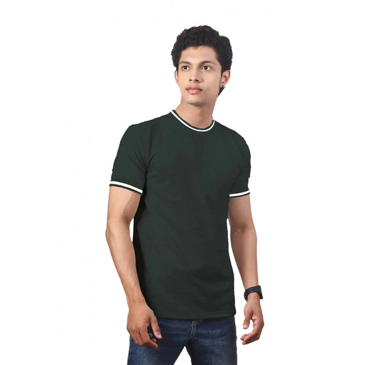 Clasymist Men's Casual Half sleeve Solid Polyester Crew Neck T-shirt (Olive)