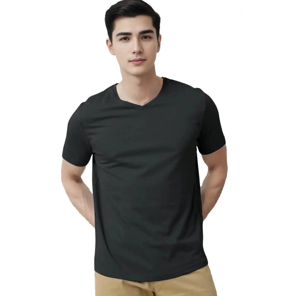 Clasymist Men's Casual Half sleeve Solid Cotton V Neck T-shirt (Black)