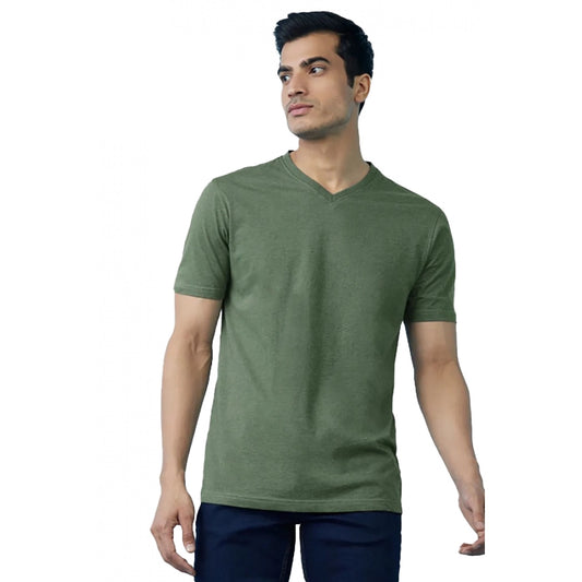 Clasymist Men's Casual Half sleeve Solid Cotton V Neck T-shirt (Green)