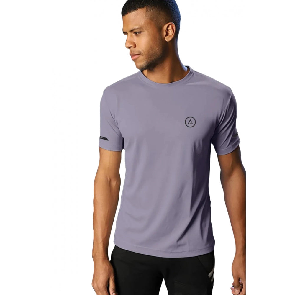 Clasymist Men's Casual Half sleeve Solid Polyester Crew Neck T-shirt (Lilac)