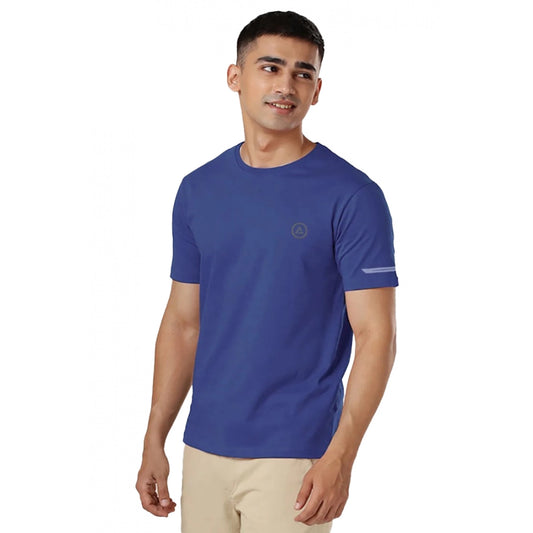 Clasymist Men's Casual Half sleeve Solid Polyester Crew Neck T-shirt (Blue)