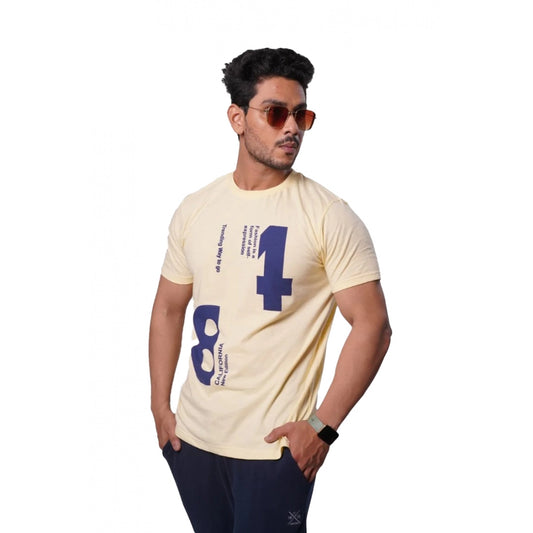 Clasymist Men's Casual Half sleeve Printed Cotton Crew Neck T-shirt (Beige)