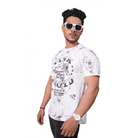 Clasymist Men's Casual Half sleeve Printed Cotton Crew Neck T-shirt (White)