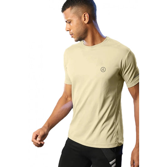 Clasymist Men's Casual Half sleeve Solid Polyester Crew Neck T-shirt (Sand)