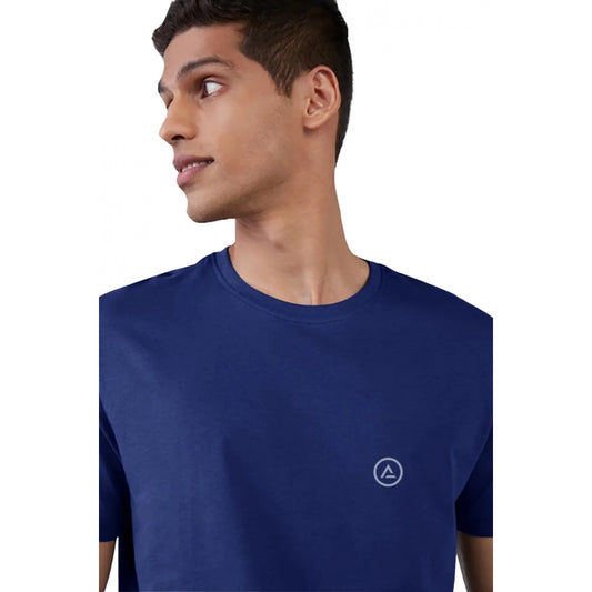 Clasymist Men's Casual Half sleeve Solid Polyester Crew Neck T-shirt (Blue)