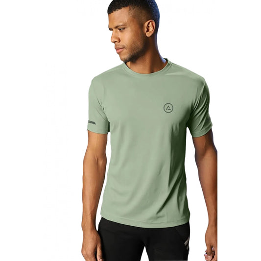 Clasymist Men's Casual Half sleeve Solid Polyester Crew Neck T-shirt (Pista)