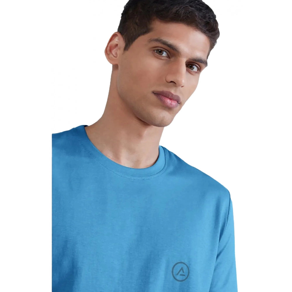 Clasymist Men's Casual Half sleeve Solid Polyester Crew Neck T-shirt (Light Blue)