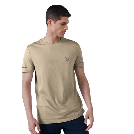 Clasymist Men's Casual Half sleeve Solid Polyester Crew Neck T-shirt (Beige)