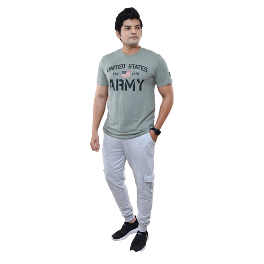 Clasymist Men's Casual Half sleeve Printed Cotton Crew Neck T-shirt (Grey)