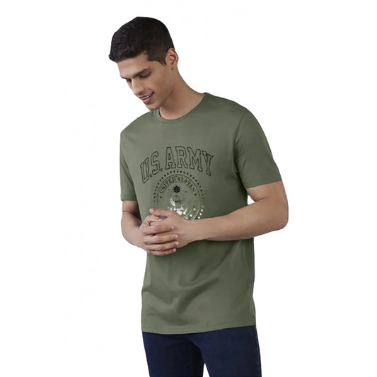 Clasymist Men's Casual Half sleeve Printed Cotton Crew Neck T-shirt (Military Green)