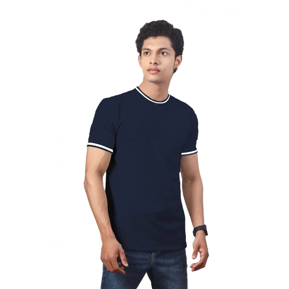 Clasymist Men's Casual Half sleeve Solid Polyester Crew Neck T-shirt (Navy)