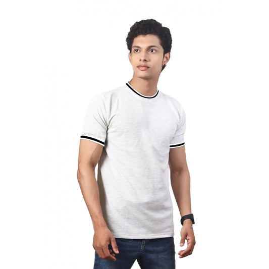 Clasymist Men's Casual Half sleeve Solid Polyester Crew Neck T-shirt (Ecru)