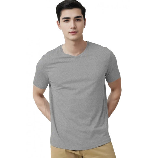 Clasymist Men's Casual Half sleeve Solid Cotton V Neck T-shirt (Grey Melange)