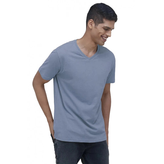 Clasymist Men's Casual Half sleeve Solid Cotton V Neck T-shirt (Blue)