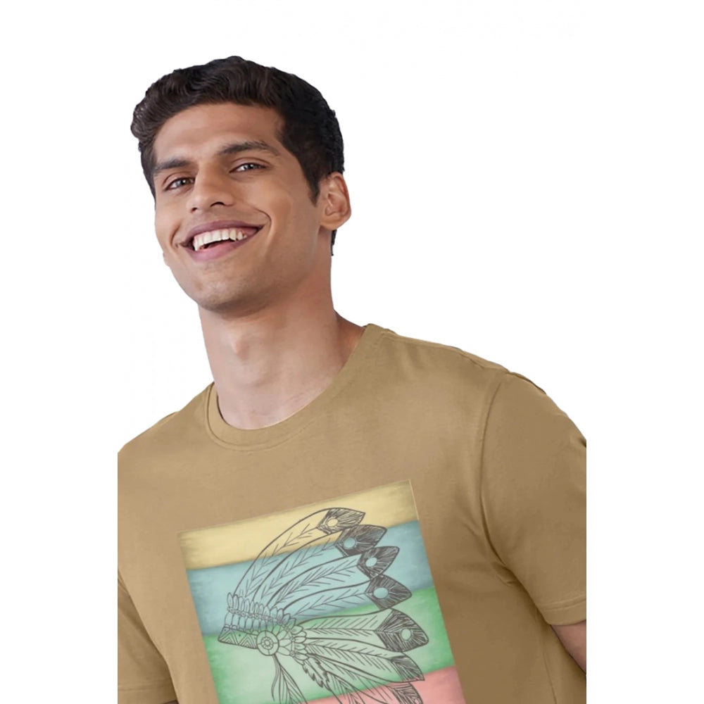 Clasymist Men's Casual Half sleeve Digital Printed Cotton Crew Neck T-shirt (Sand)