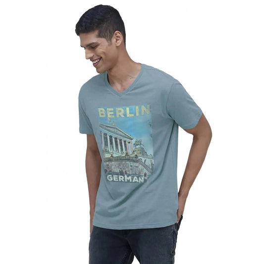 Clasymist Men's Casual Half sleeve Digital Printed Cotton Crew Neck T-shirt (Teal)