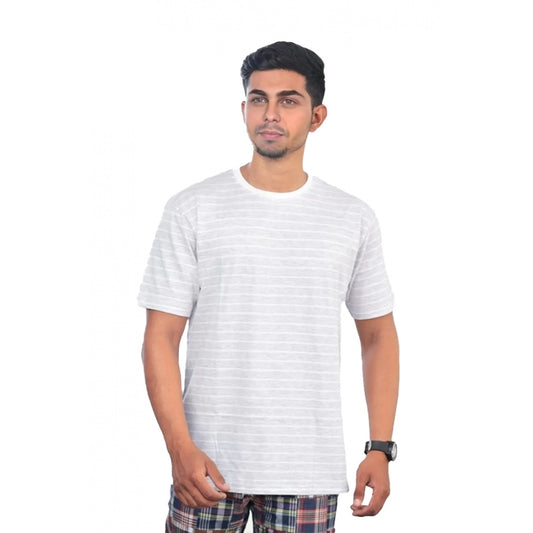 Clasymist Men's Casual Half sleeve Stripped Cotton Crew Neck T-shirt (Grey )