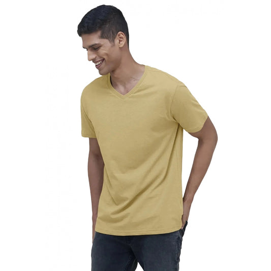 Clasymist Men's Casual Half sleeve Solid Cotton V Neck T-shirt (Sand)