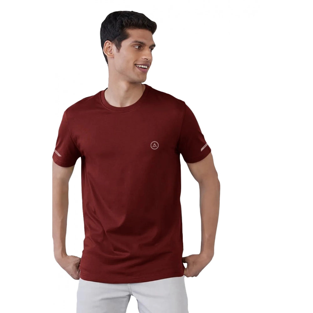 Clasymist Men's Casual Half sleeve Solid Polyester Crew Neck T-shirt (Maroon)