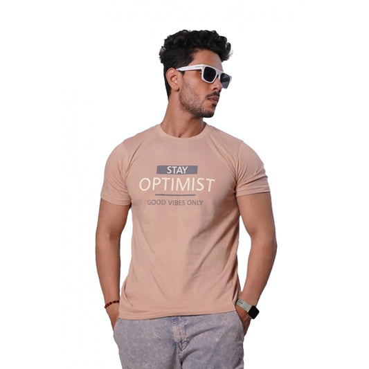 Clasymist Men's Casual Half sleeve Optimist Printed Cotton Crew Neck T-shirt (Pink)