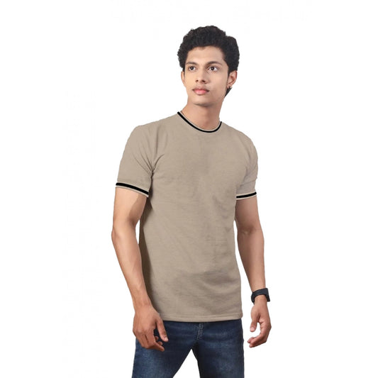 Clasymist Men's Casual Half sleeve Solid Polyester Crew Neck T-shirt (Beige)