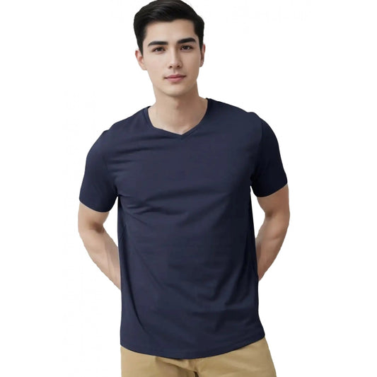 Clasymist Men's Casual Half sleeve Solid Cotton V Neck T-shirt (Navy)