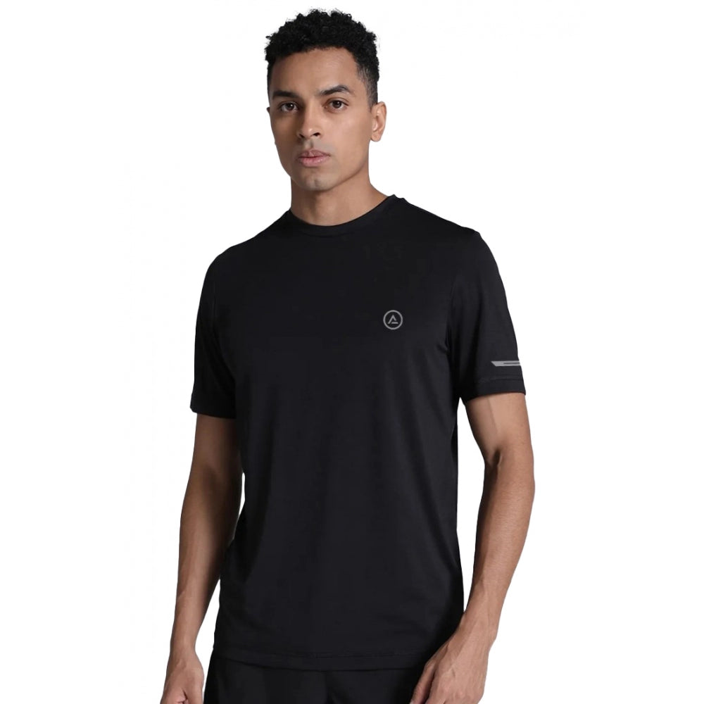 Clasymist Men's Casual Half sleeve Solid Polyester Crew Neck T-shirt (Black)