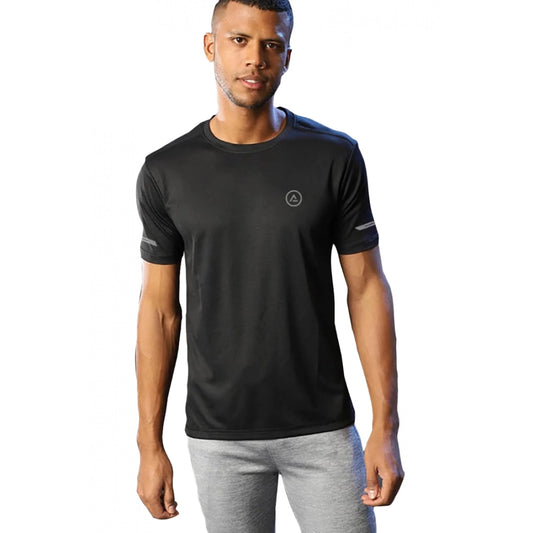 Clasymist Men's Casual Half sleeve Solid Polyester Crew Neck T-shirt (Black)