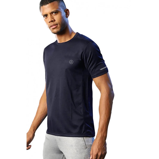 Clasymist Men's Casual Half sleeve Solid Polyester Crew Neck T-shirt (Navy)