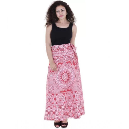 Clasymist Women's Cotton Printed Wrap Around Maxi Skirt (Red, Free Size)