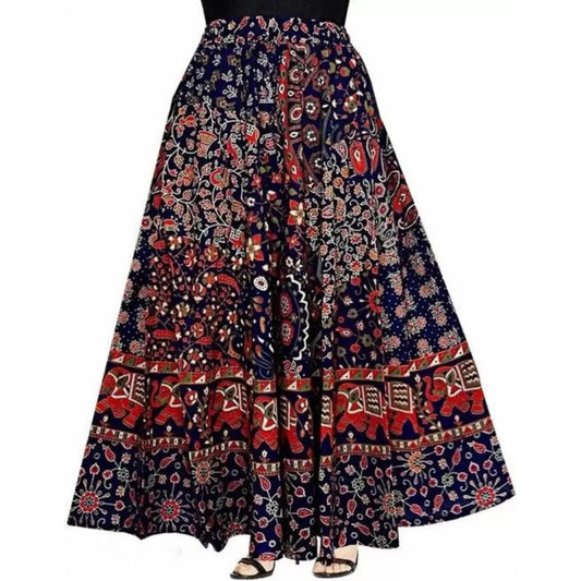 Clasymist Women's Cotton Jaipur Printed Elastic Skirt (Blue, Free Size)